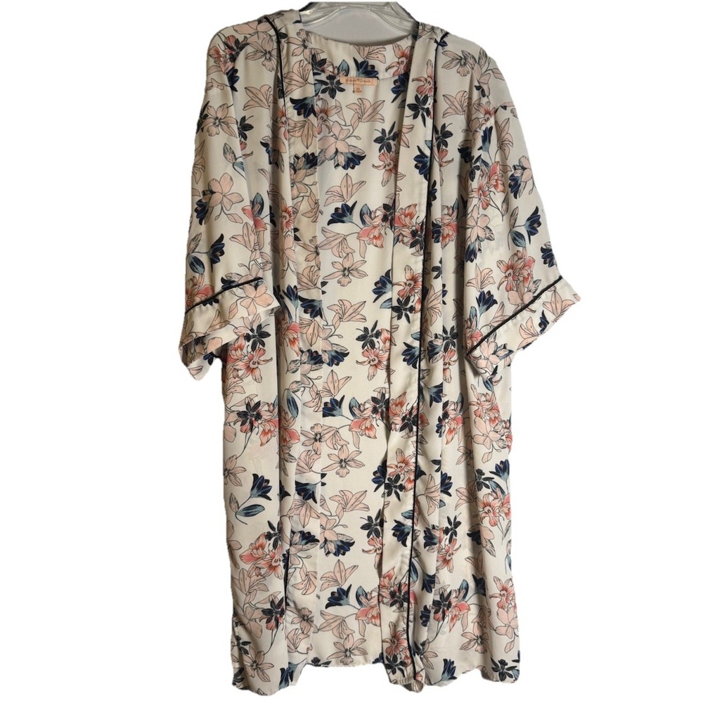Gibson Latimer Women's 2X Floral Kimono Wrap Open Front Plus Duster‎ Cardigan